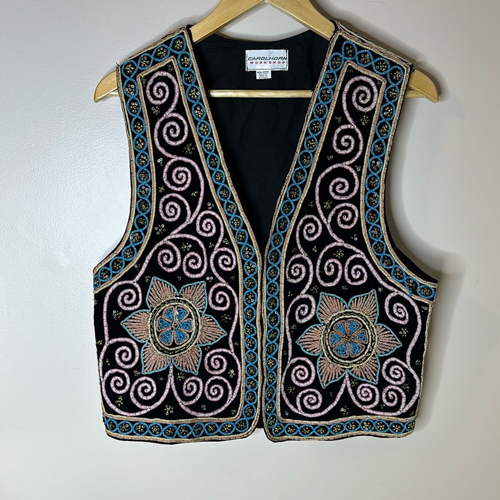 Vintage 70s beaded Embroidered vest by Carol Horn